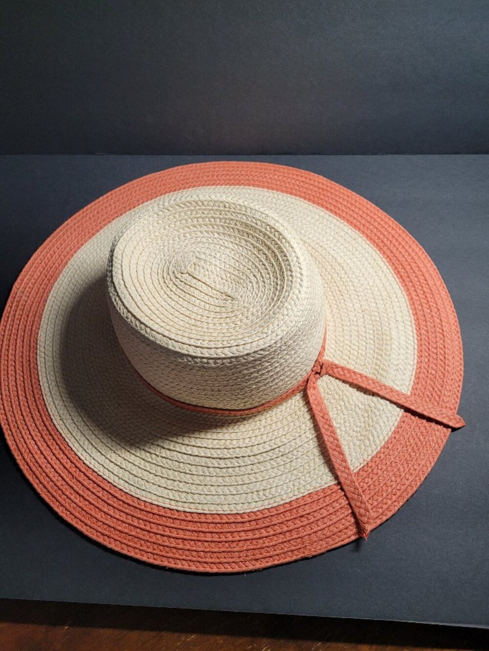 Ann Taylor Women's Wide Brim Floppy Hat Cream Orange 100% Paper Very Nice